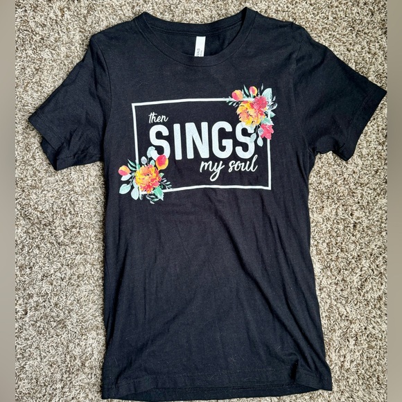 Halo Tops - “Then Sings My Soul” Women’s Religious Hymn Shirt Halo Size Small Black Floral